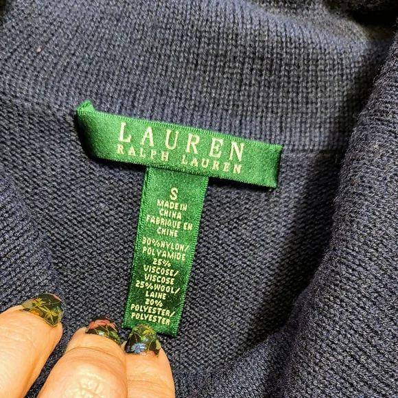 (S) Women's Lauren Ralph Lauren Navy & Cream Striped Cowl Neck Sweater - Picture 3 of 3